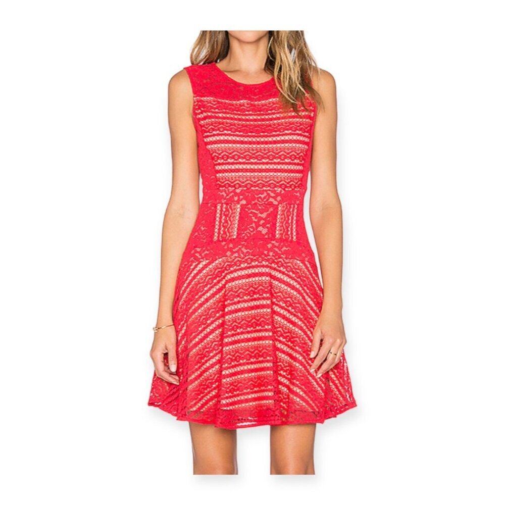 BCBGMAXAZRIA Jalina Red Lace Dress, Size S